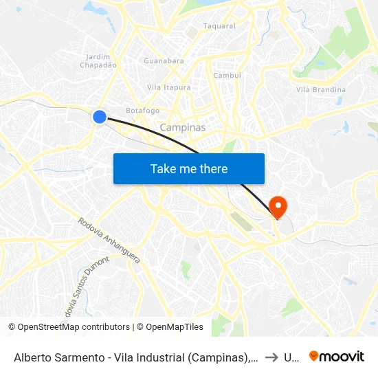 Alberto Sarmento - Vila Industrial (Campinas), Campinas to Unip map