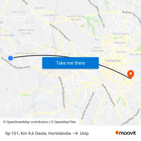 Sp-101, Km 9,6 Oeste, Hortolândia to Unip map