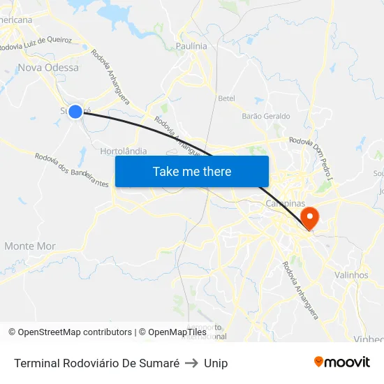 Terminal Rodoviário De Sumaré to Unip map