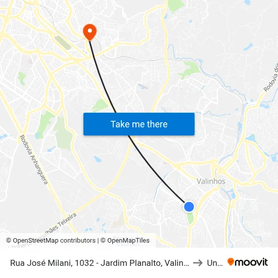 Rua José Milani, 1032 - Jardim Planalto, Valinhos to Unip map