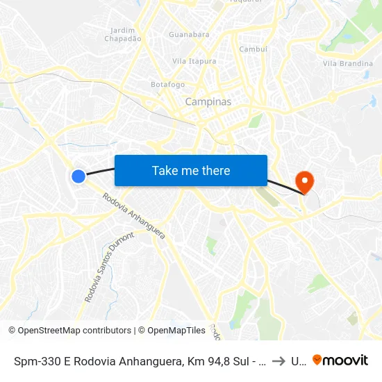 Spm-330 E Rodovia Anhanguera, Km 94,8 Sul - Cidade Jardim, Campinas to Unip map