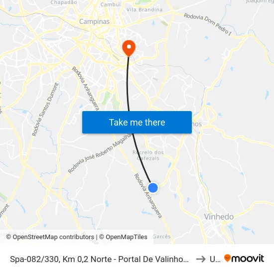 Spa-082/330, Km 0,2 Norte - Portal De Valinhos - Chácaras São Bento, Valinhos to Unip map