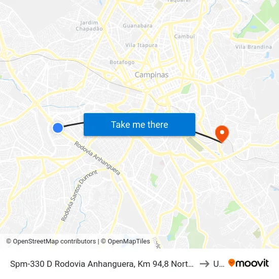 Spm-330 D Rodovia Anhanguera, Km 94,8 Norte - Vila Anhanguera, Campinas to Unip map