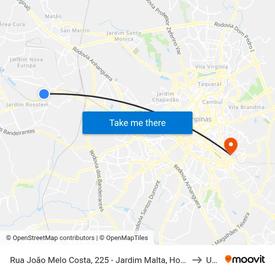 Rua João Melo Costa, 225 - Jardim Malta, Hortolândia to Unip map