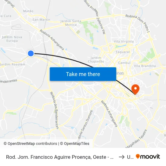 Rod. Jorn. Francisco Aguirre Proença, Oeste - Campinas, Sp, 13187-014, Brasil to Unip map