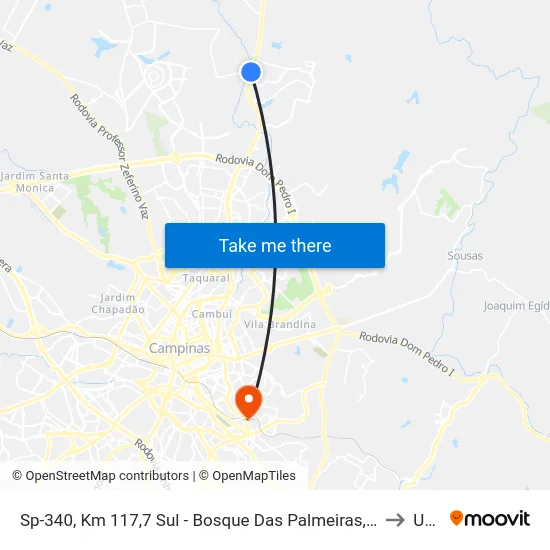 Sp-340, Km 117,7 Sul - Bosque Das Palmeiras, Campinas to Unip map