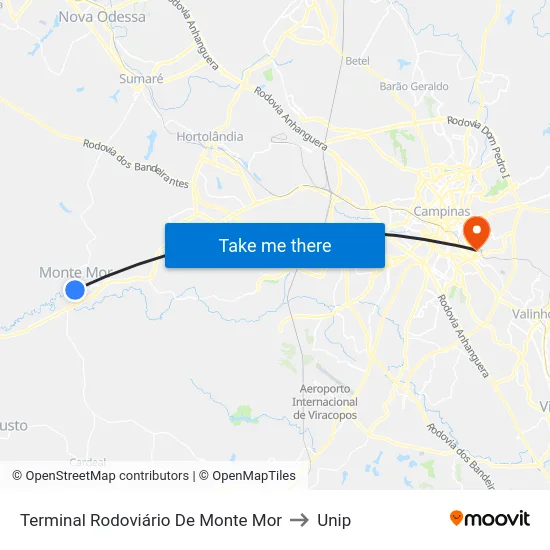 Terminal Rodoviário De Monte Mor to Unip map