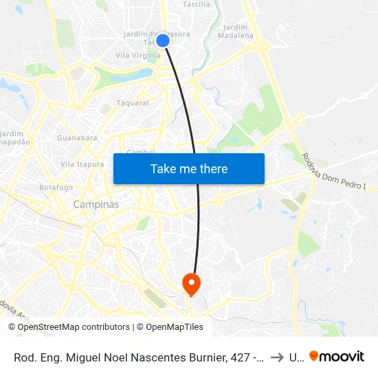 Rod. Eng. Miguel Noel Nascentes Burnier, 427 - Parque São Quirino, Campinas to Unip map