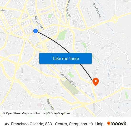Av. Francisco Glicério, 833 - Centro, Campinas to Unip map