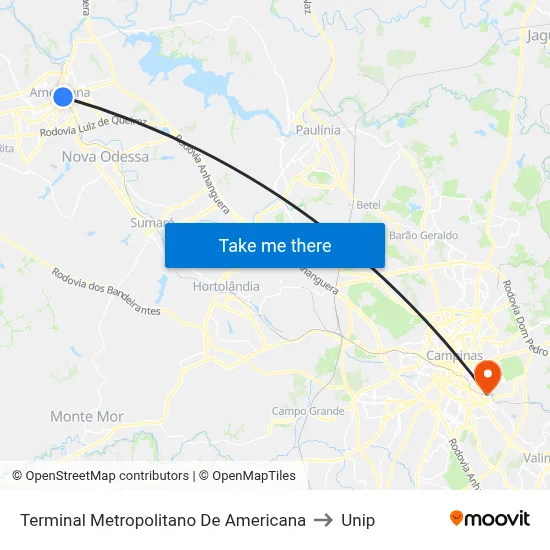 Terminal Metropolitano De Americana to Unip map