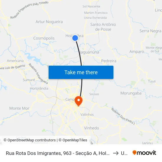 Rua Rota Dos Imigrantes, 963 - Secção A, Holambra to Unip map