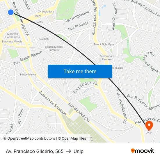 Av. Francisco Glicério, 565 to Unip map