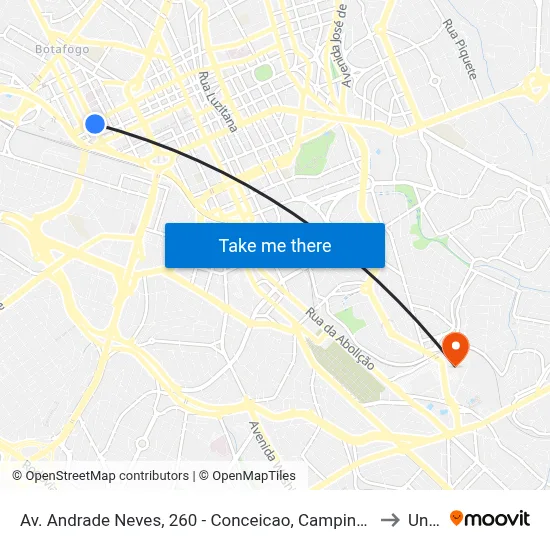 Av. Andrade Neves, 260 - Conceicao, Campinas to Unip map