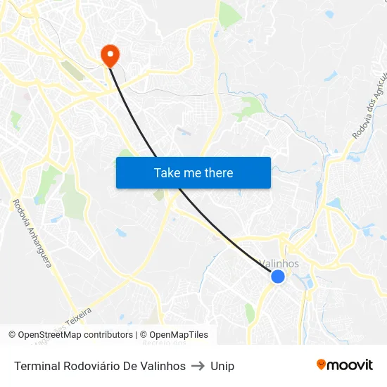 Terminal Rodoviário De Valinhos to Unip map
