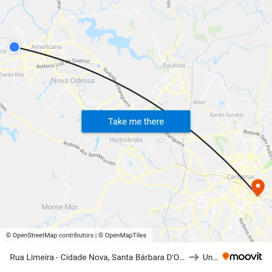 Rua Limeira - Cidade Nova, Santa Bárbara D'Oeste to Unip map