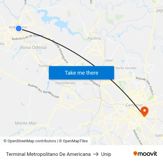 Terminal Metropolitano De Americana to Unip map