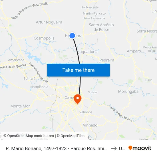 R. Mário Bonano, 1497-1823 - Parque Res. Imigrantes, Holambra to Unip map