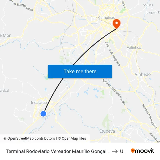 Terminal Rodoviário Vereador Maurílio Gonçalves Pinto to Unip map