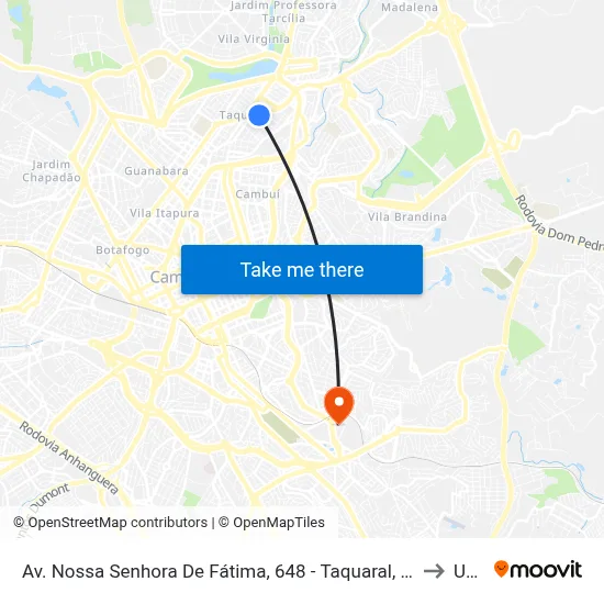 Av. Nossa Senhora De Fátima, 648 - Taquaral, Campinas to Unip map