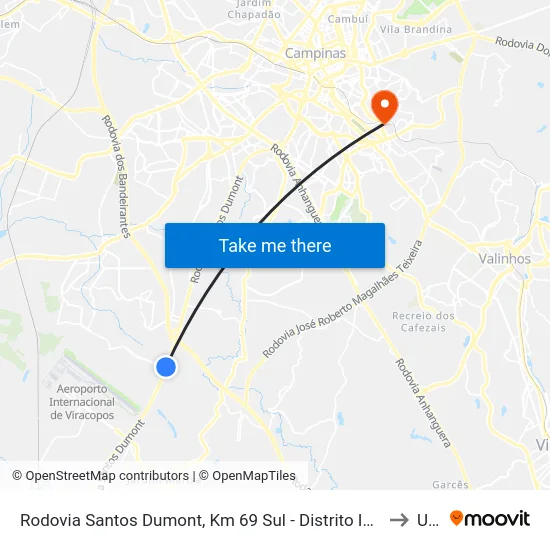 Rodovia Santos Dumont, Km 69 Sul - Distrito Industrial, Campinas to Unip map
