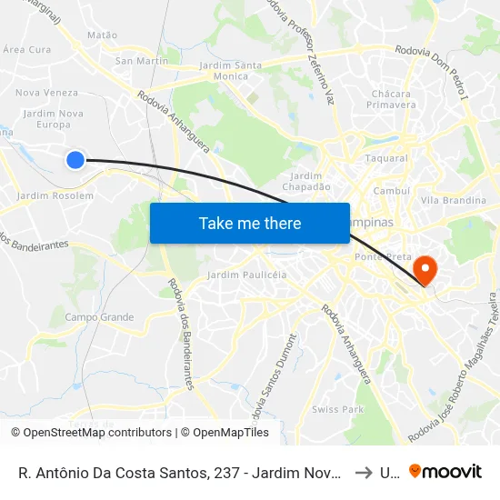 R. Antônio Da Costa Santos, 237 - Jardim Nova América, Hortolândia to Unip map