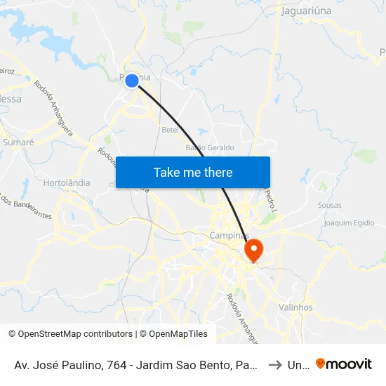 Av. José Paulino, 764 - Jardim Sao Bento, Paulínia to Unip map