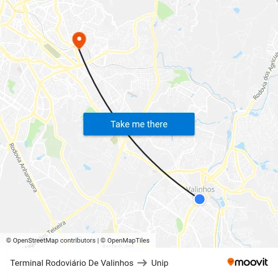 Terminal Rodoviário De Valinhos to Unip map