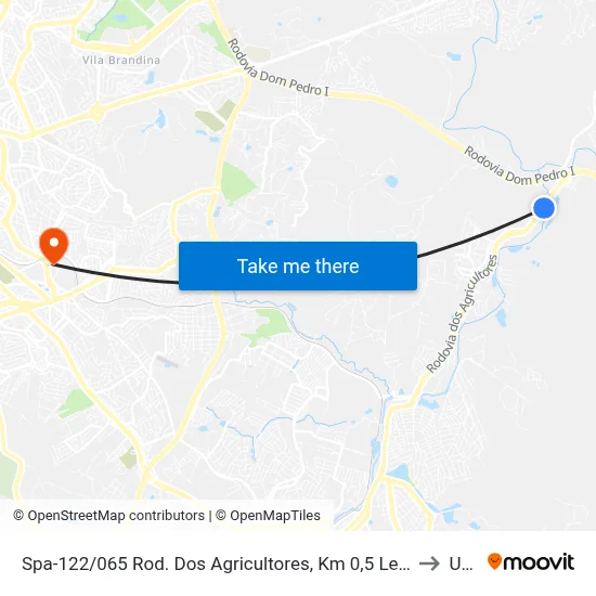 Spa-122/065 Rod. Dos Agricultores, Km 0,5 Leste, Valinhos to Unip map