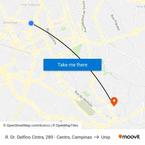 R. Dr. Delfino Cintra, 289 - Centro, Campinas to Unip map