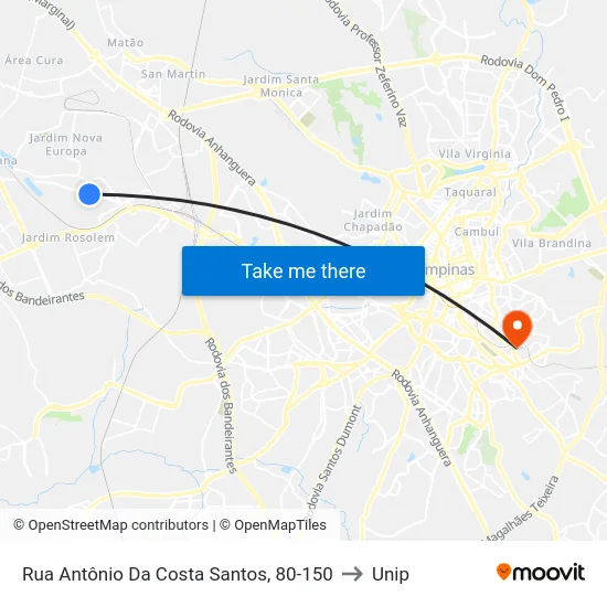 Rua Antônio Da Costa Santos, 80-150 to Unip map