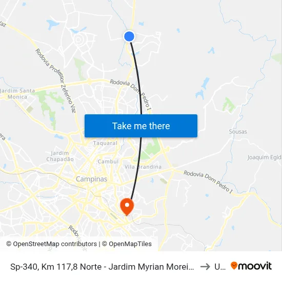 Sp-340, Km 117,8 Norte - Jardim Myrian Moreira Da Costa, Campinas to Unip map
