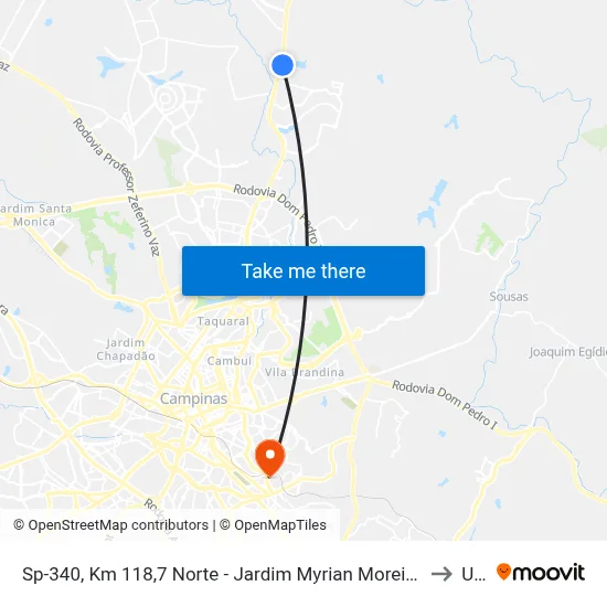 Sp-340, Km 118,7 Norte - Jardim Myrian Moreira Da Costa, Campinas to Unip map