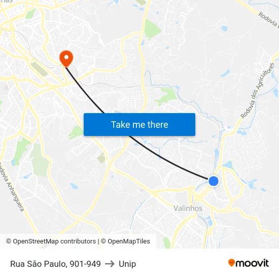 Rua São Paulo, 901-949 to Unip map