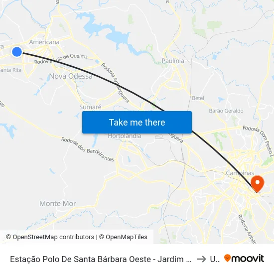 Estação Polo De Santa Bárbara Oeste - Jardim Esmeralda, Santa Bárbara D'Oeste to Unip map