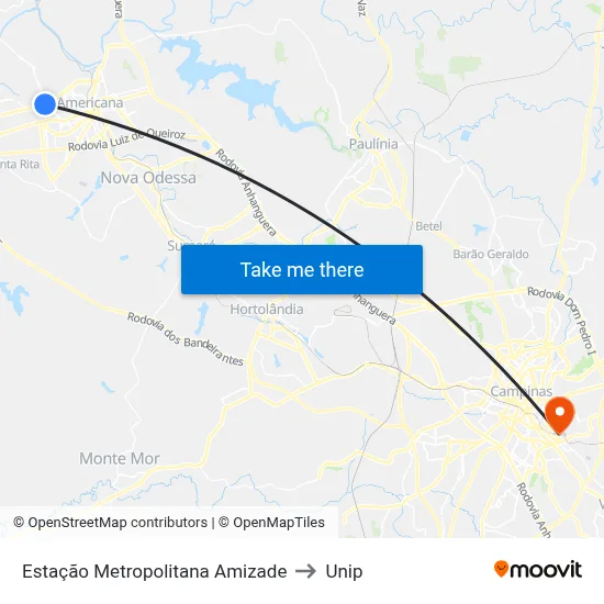 Estação Metropolitana Amizade to Unip map
