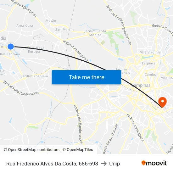 Rua Frederico Alves Da Costa, 686-698 to Unip map