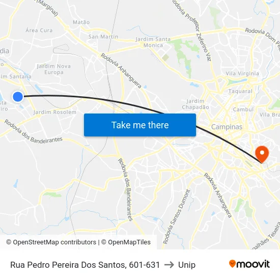 Rua Pedro Pereira Dos Santos, 601-631 to Unip map