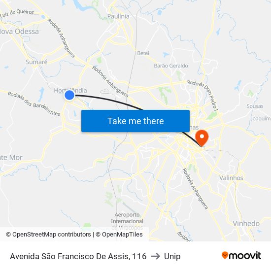 Avenida São Francisco De Assis, 116 to Unip map