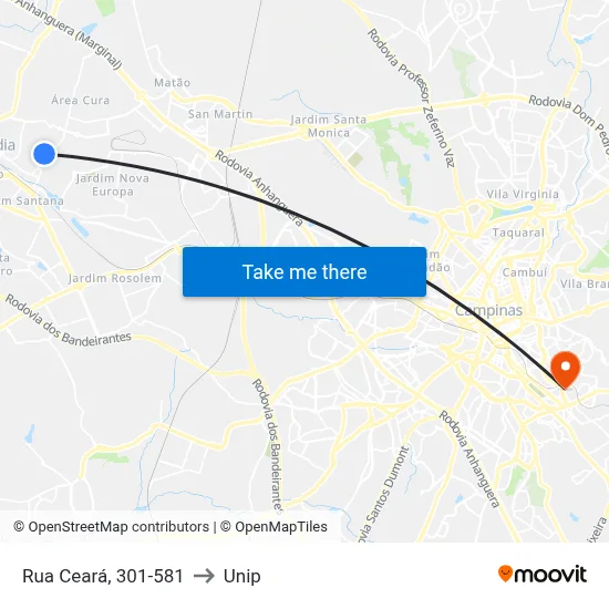 Rua Ceará, 301-581 to Unip map