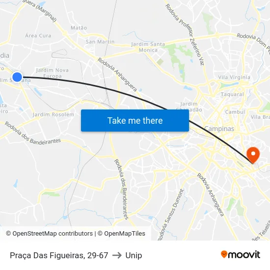 Praça Das Figueiras, 29-67 to Unip map