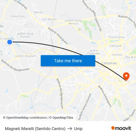 Magneti Marelli (Sentido Centro) to Unip map