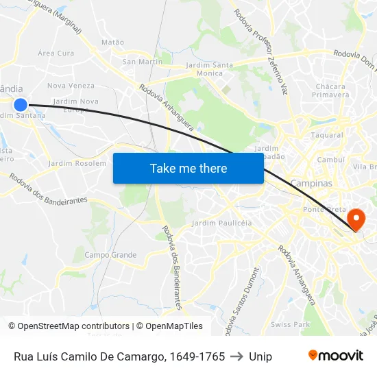 Rua Luís Camilo De Camargo, 1649-1765 to Unip map