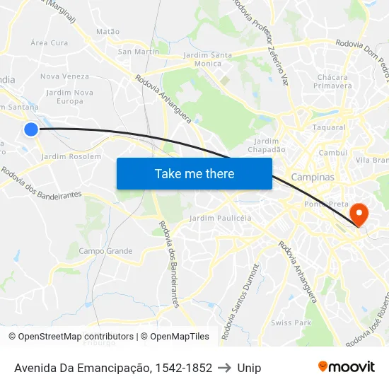 Avenida Da Emancipação, 1542-1852 to Unip map
