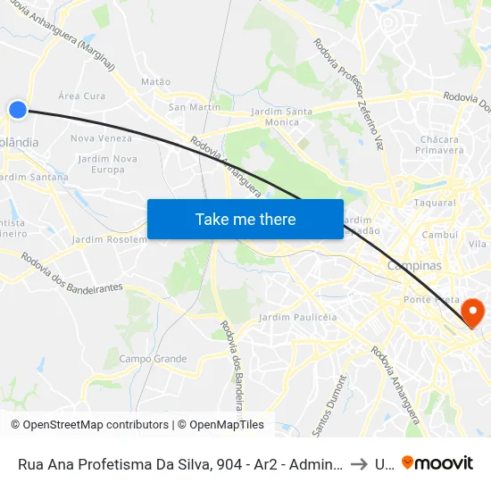 Rua Ana Profetisma Da Silva, 904 - Ar2 - Administracao Regional D, Sumaré to Unip map