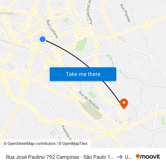 Rua José Paulino 792 Campinas - São Paulo 13013 Brasil to Unip map