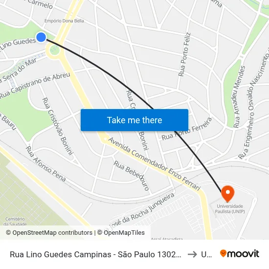 Rua Lino Guedes Campinas - São Paulo 13026 Brasil to Unip map