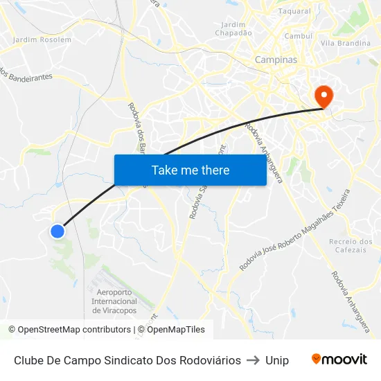 Clube De Campo Sindicato Dos Rodoviários to Unip map
