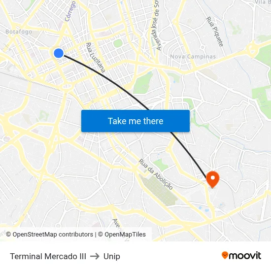 Terminal Mercado III to Unip map