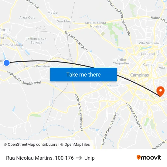 Rua Nicolau Martins, 100-176 to Unip map