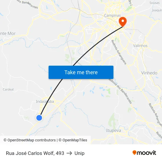 Rua José Carlos Wolf, 493 to Unip map